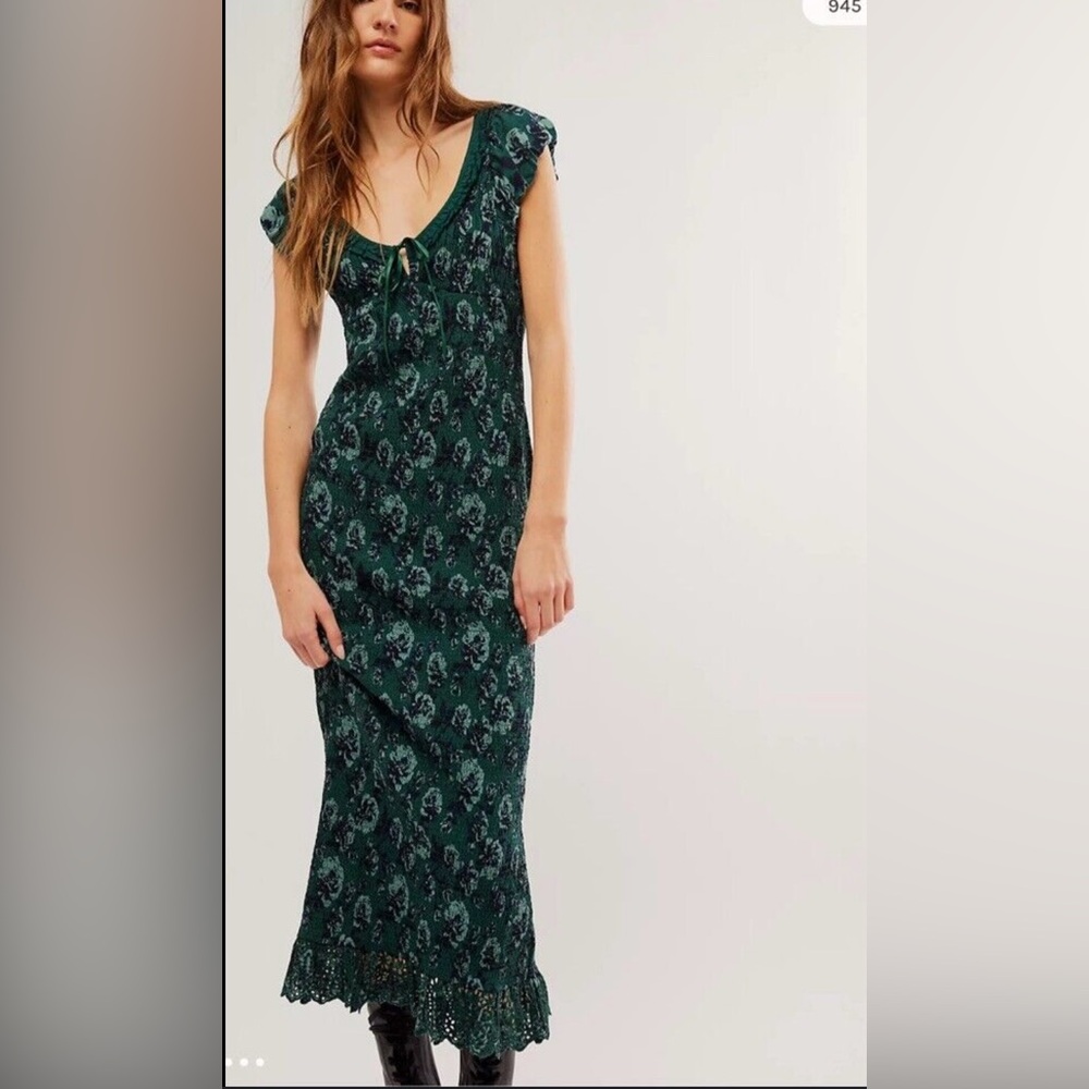 Free People McKenna Smocked Floral MIDI Dress in Night Forest Combo